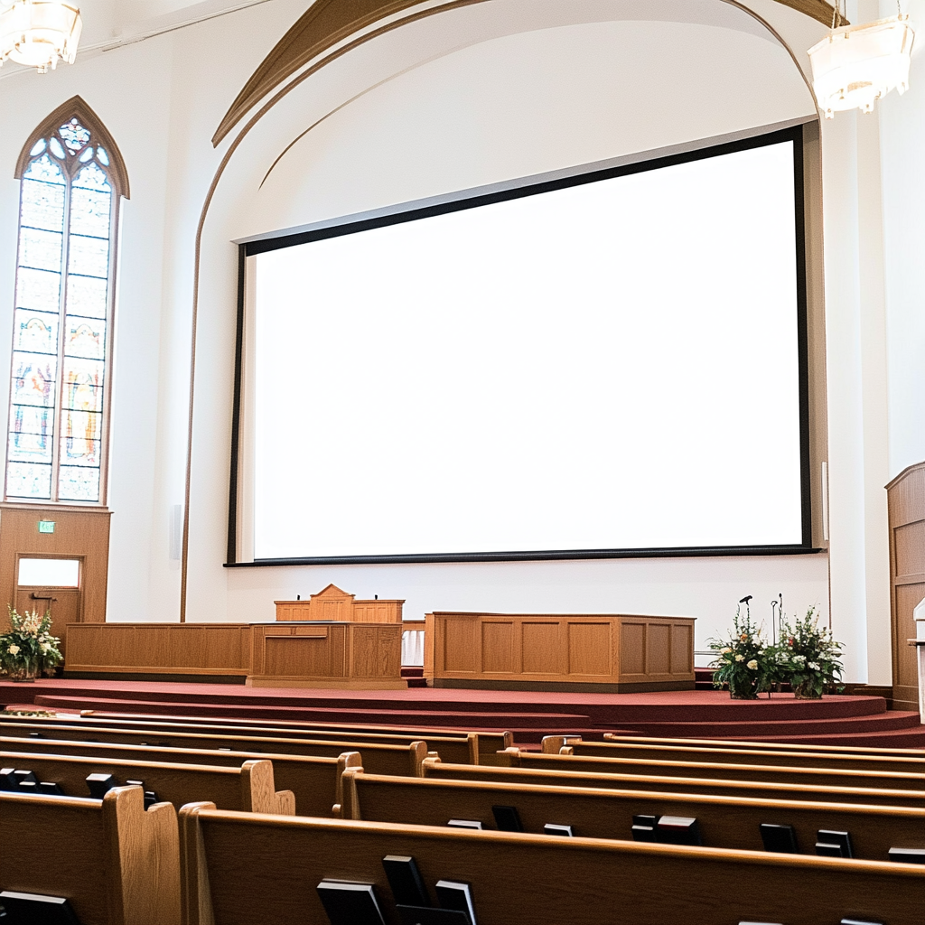 Een audiovisueel scherm in een kerk